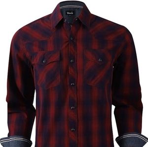 VENZULIA Men's Western Snap Shirt Long Sleeve Regular Fit Plaid Shirts